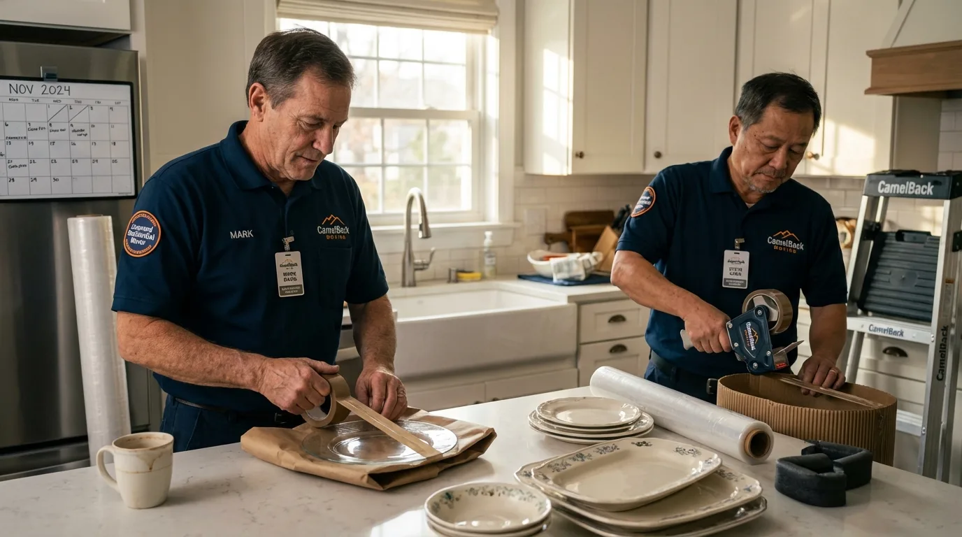 Professional crew packing kitchen dishware in Mountain View, CA